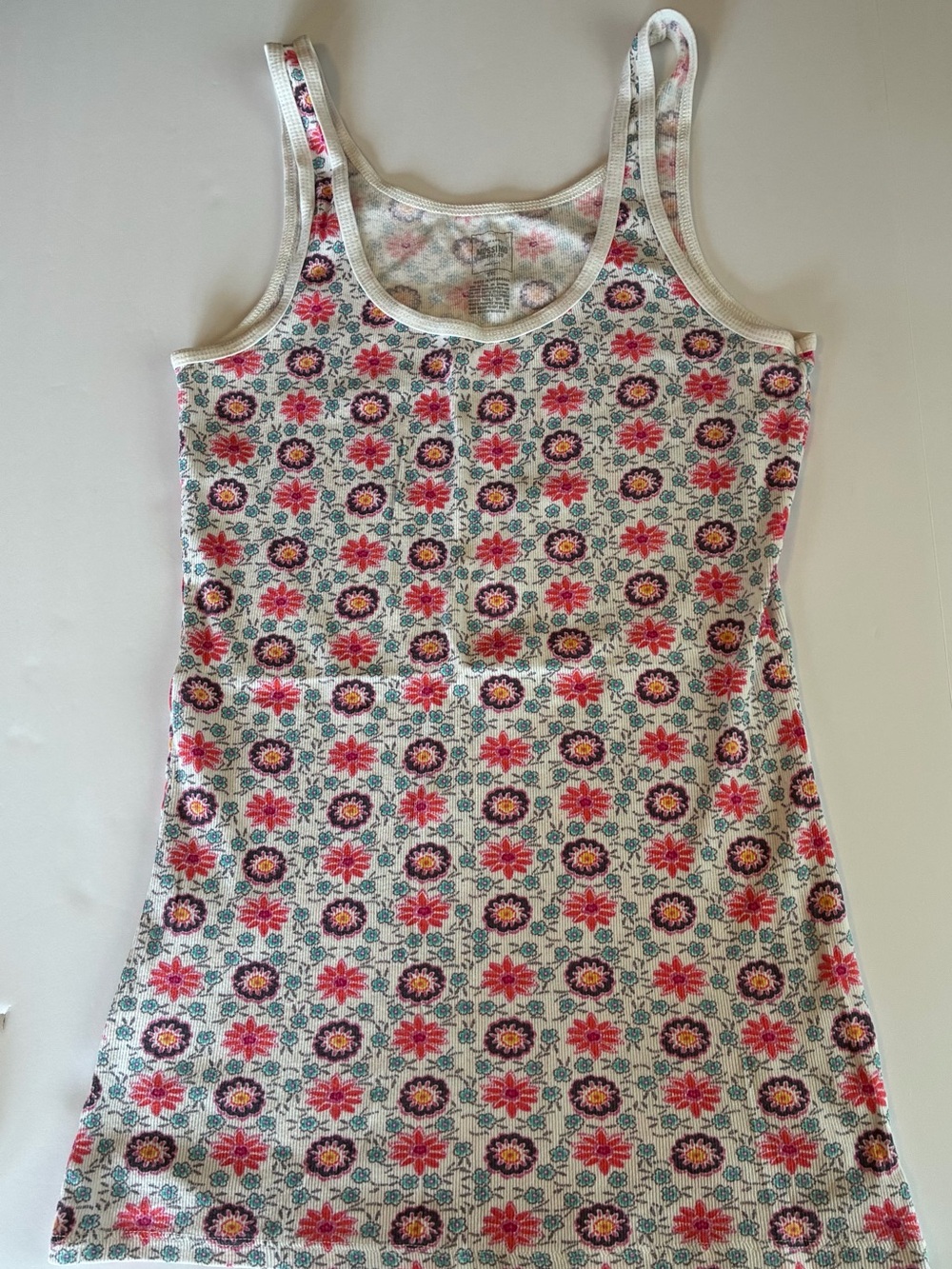 Mossimo White Floral Tank Dress with Pink and Purple Flowers Y2K